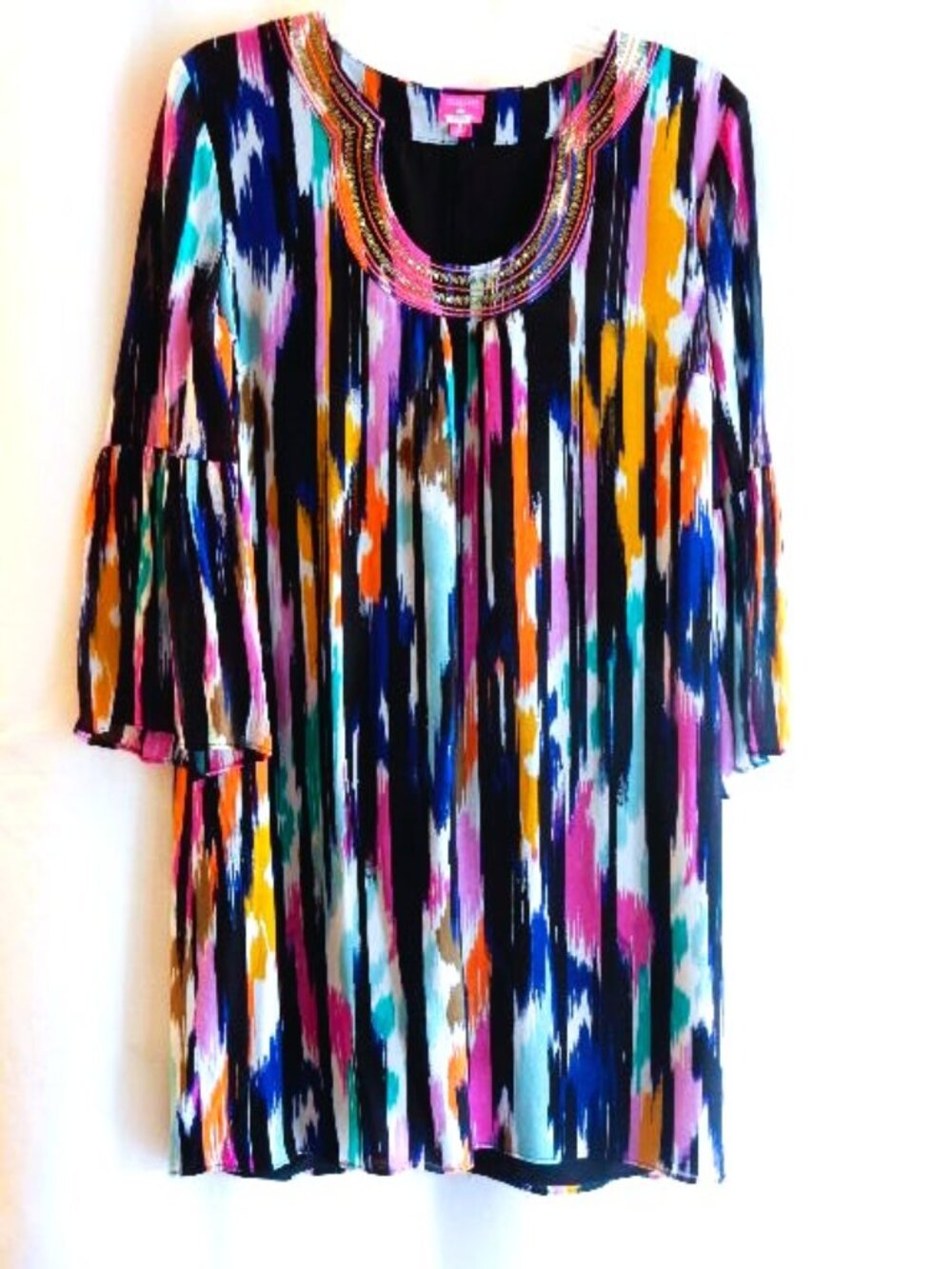 Trini Turk Multicolor Dress with Bell Sleeves in Size M